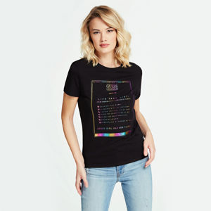 Guess dámské černé tričko Rainbow Logo - M (JBLK)